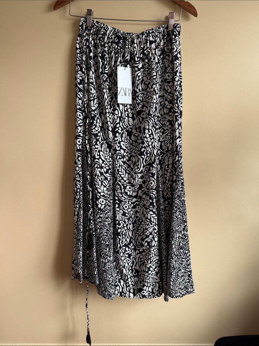 ZARA Black & White Maxi Skirt with Floral Print